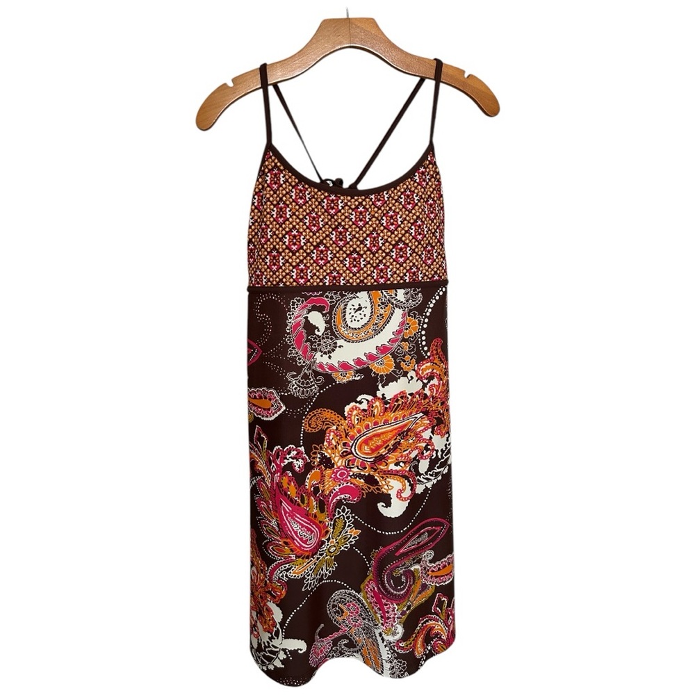 Athleta Swim Sport Dress Coverup Paisley Adjustable Strap Brown/Orange Large